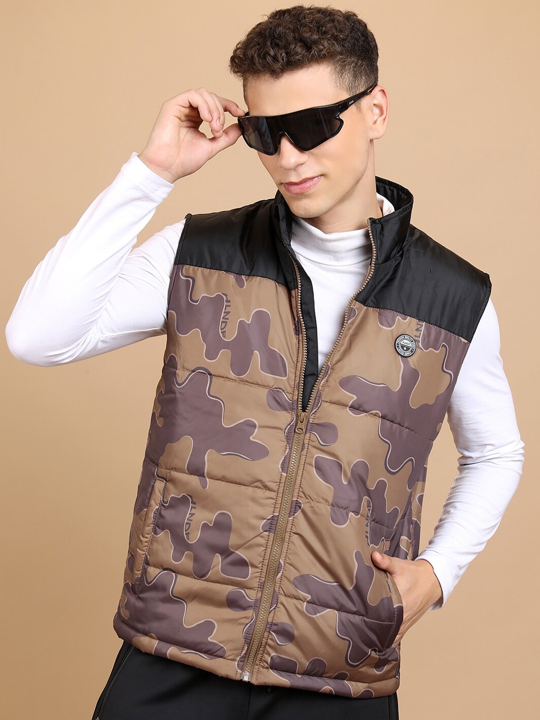 

HIGHLANDER Camouflage Printed Puffer Jacket, Brown