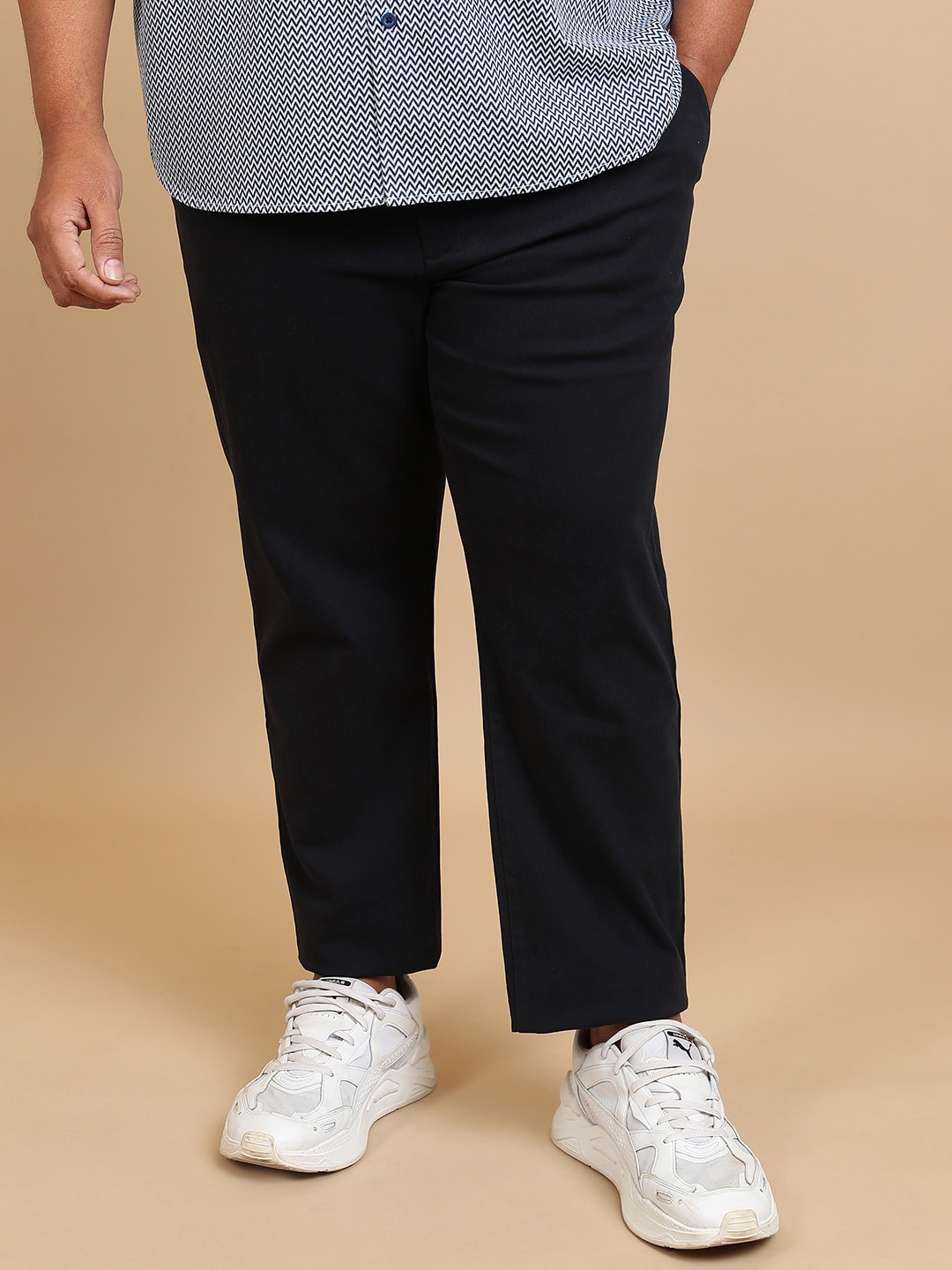 

HIGHLANDER Plus Size Men Navy Blue Mid-Rise Chinos Trousers