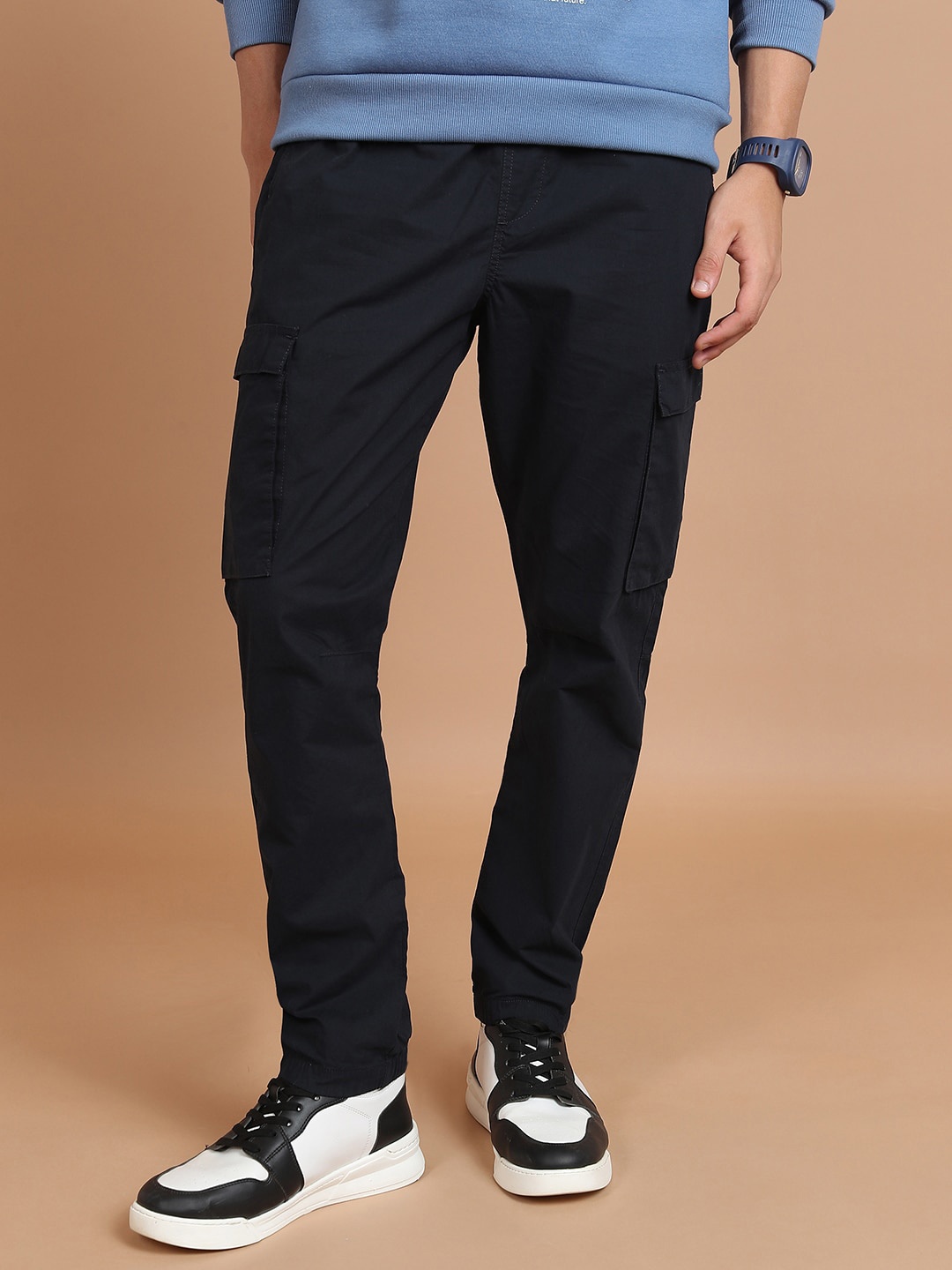

HIGHLANDER Men Mid-Rise Pure Cotton Jogger, Navy blue