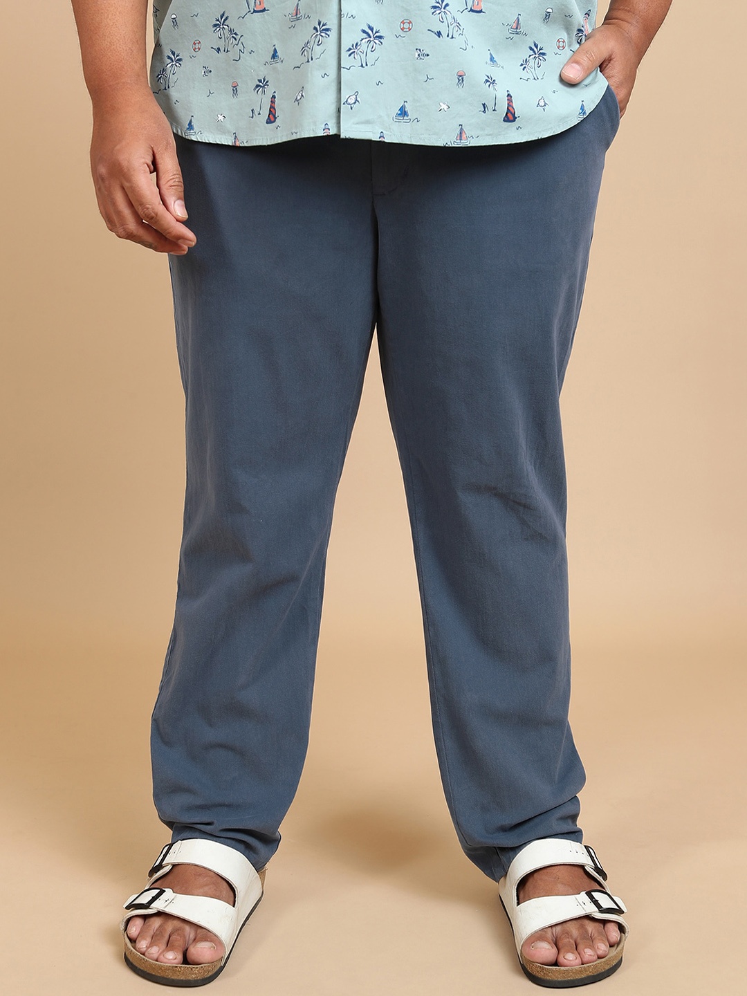 

HIGHLANDER Men Plus Size Mid-Rise Chinos, Grey