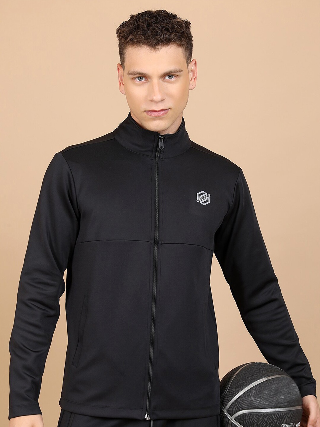

HIGHLANDER Mock Collar Front-Open Sweatshirt, Black