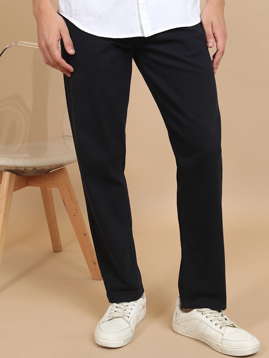 

HIGHLANDER Men Navy Blue Mid-Rise Chinos Trousers