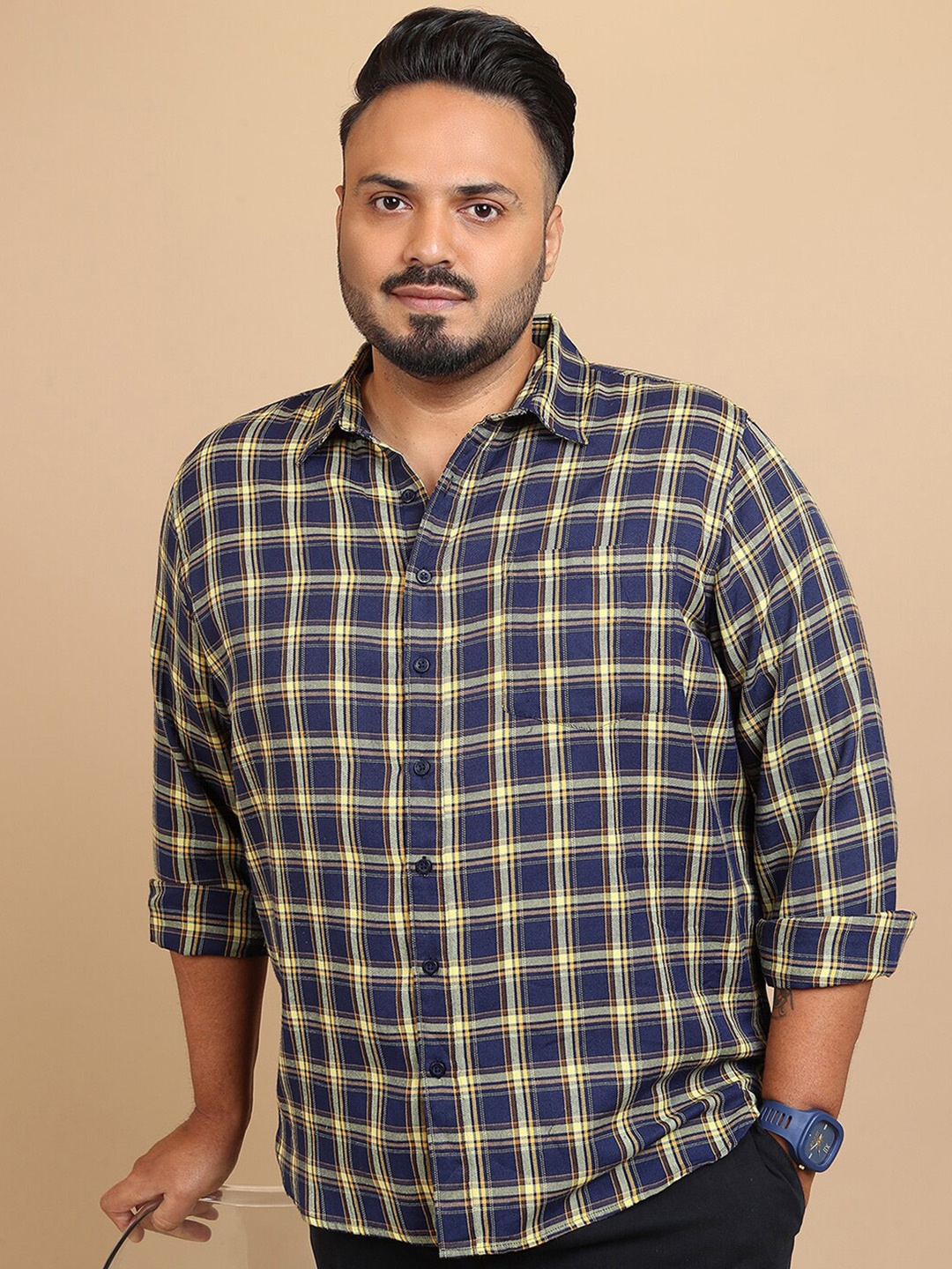 

HIGHLANDER Plus Size Tartan Checks Casual Shirt, Navy blue