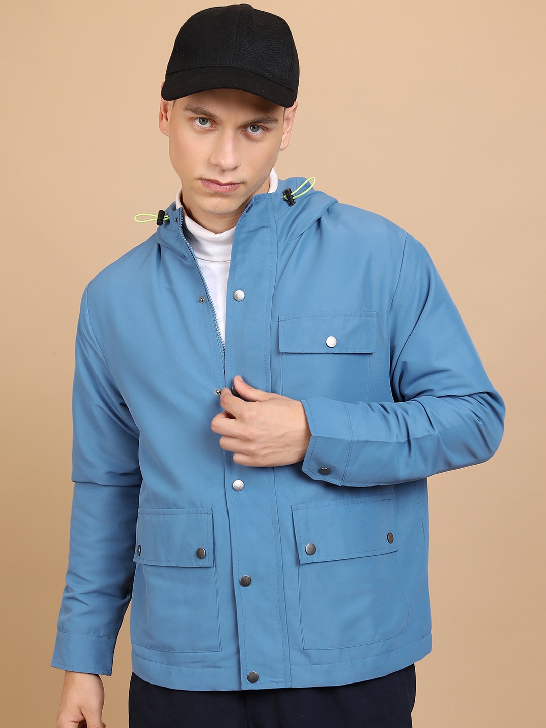 

HIGHLANDER Hooded Neck Long Sleeve Zip Detail Tailored Jacket, Blue