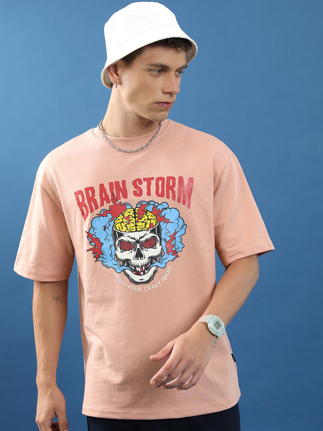 

HIGHLANDER Unisex Graphic Printed Oversized T-shirt, Nude