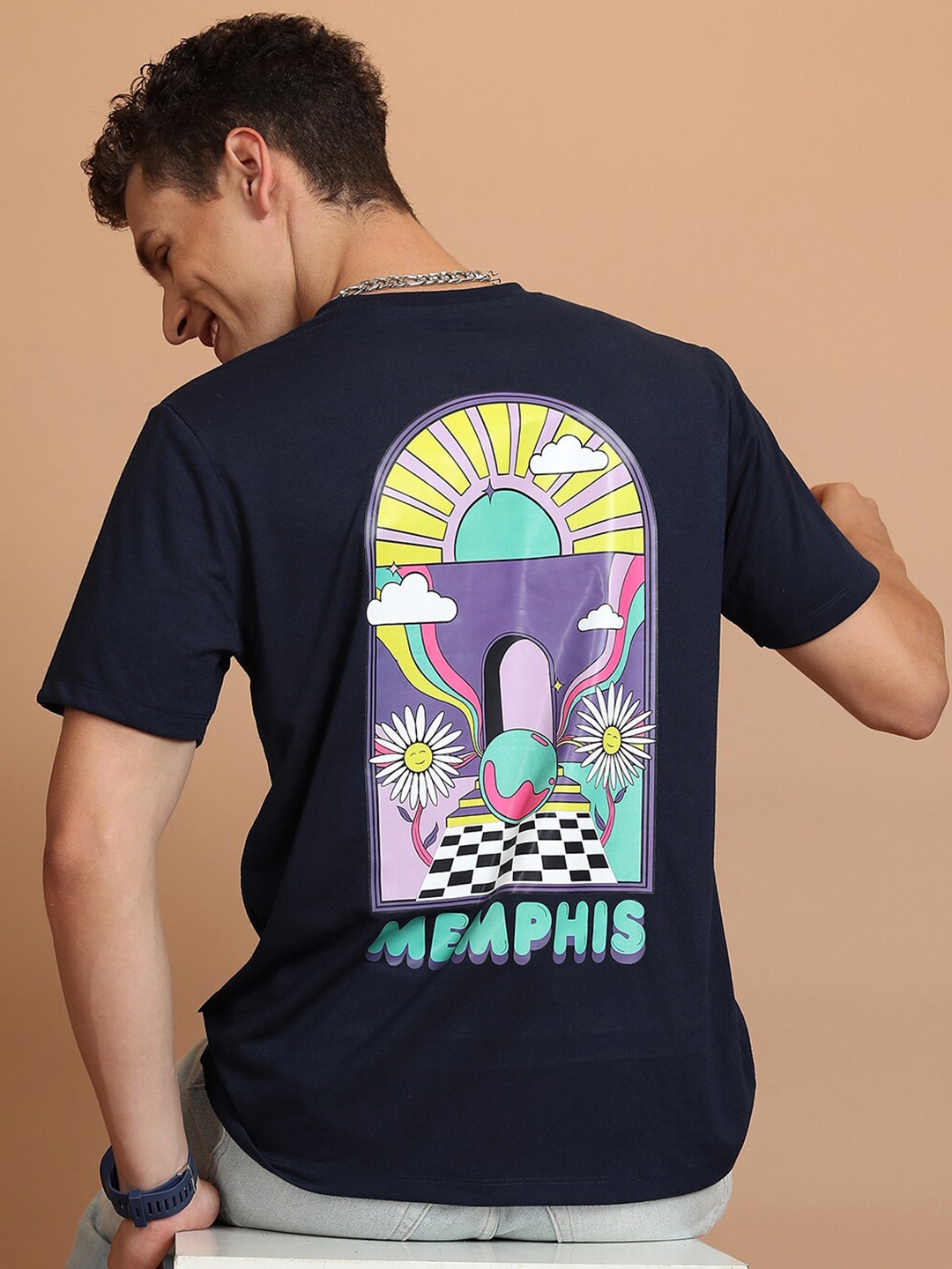 KETCH Graphic Printed Relaxed Fit T-Shirt, Navy blue
