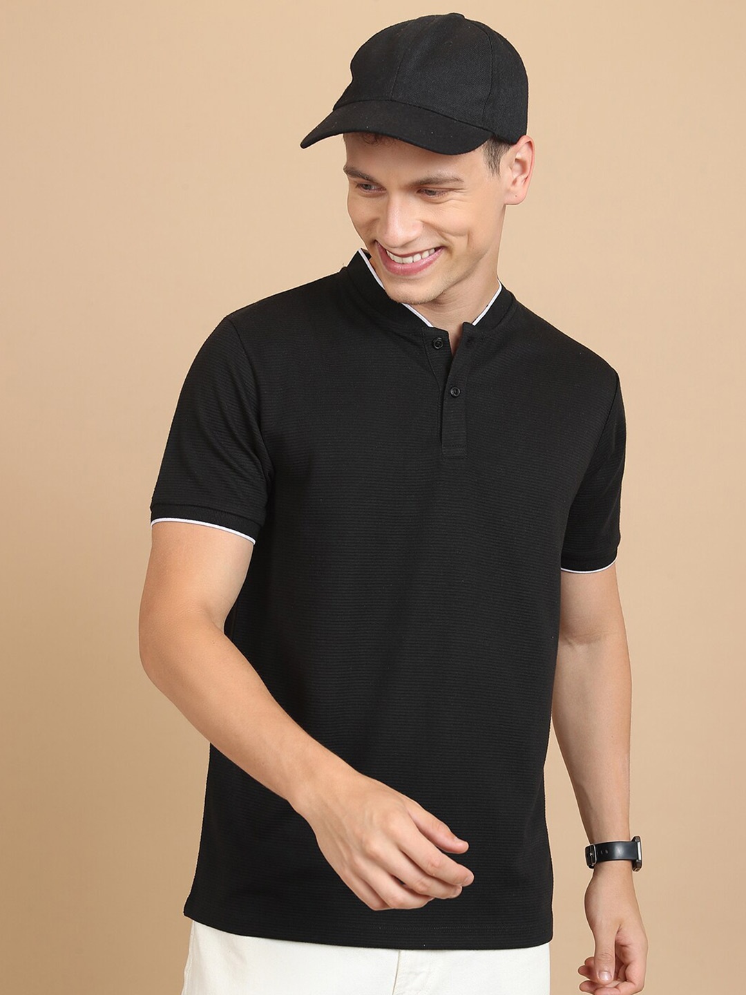 

KETCH Mandarin Collar Regular Fit T-Shirt, Black