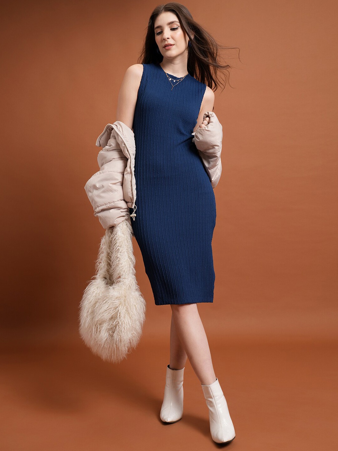 

KETCH Self Design Sleeveless Bodycon Dress, Navy blue