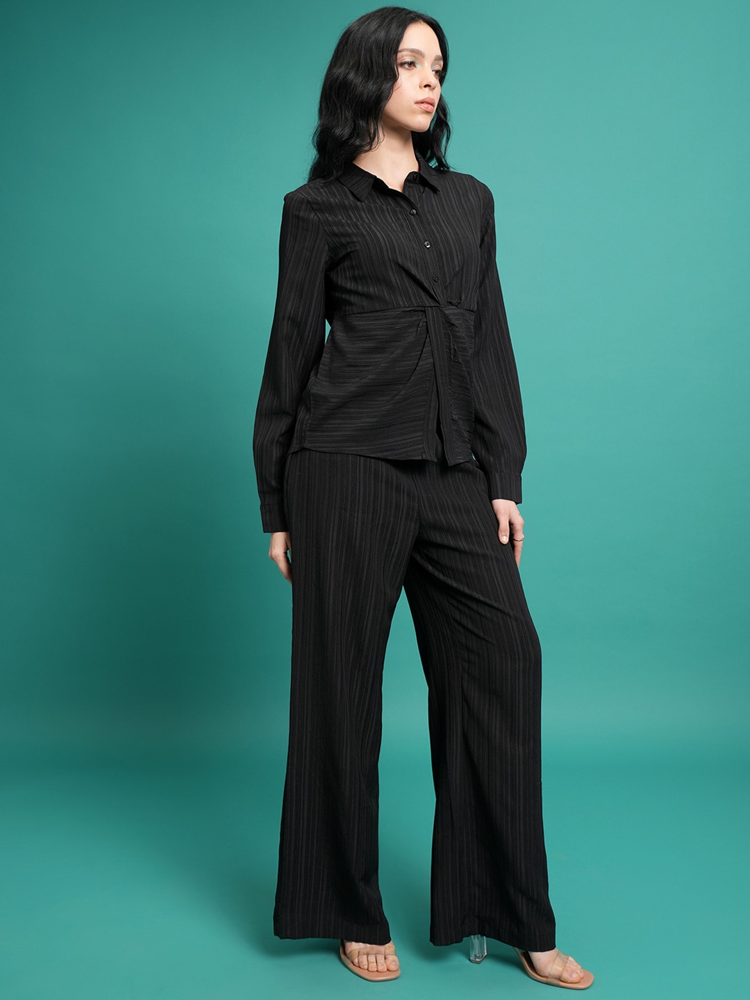 

KETCH Pleated Shirt & Trousers Co-Ord, Black