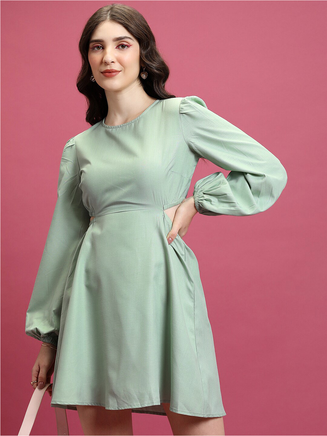 

KETCH Round Neck Fit & Flare Mini Dress, Green