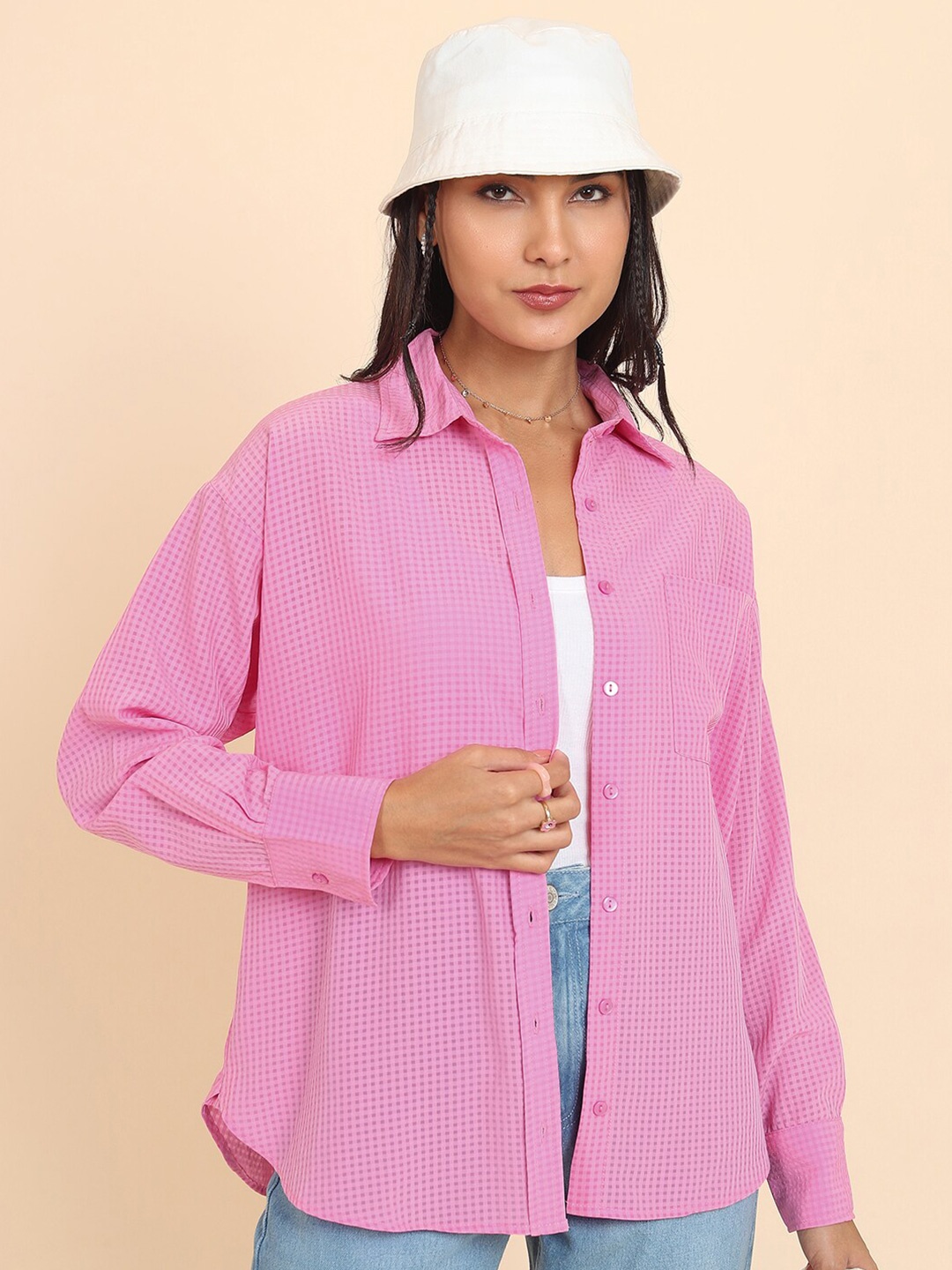

KETCH Micro Checks Overiszed Casual Shirt, Pink