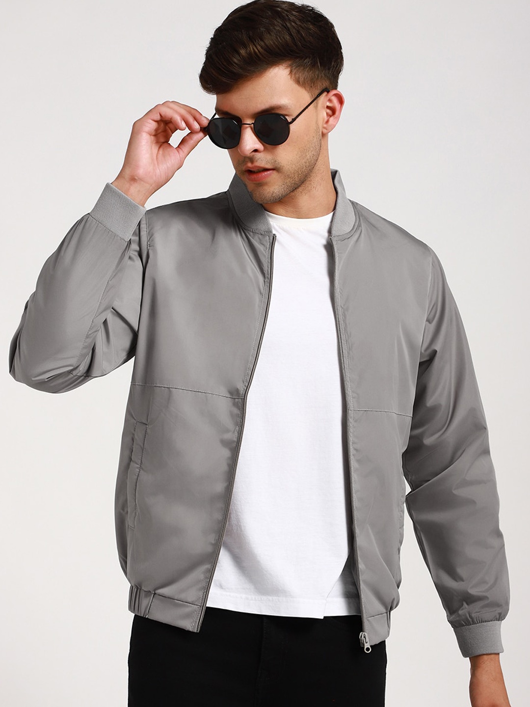 

Dennis Lingo Stand Collar Lightweight Bomber Jacket, Grey