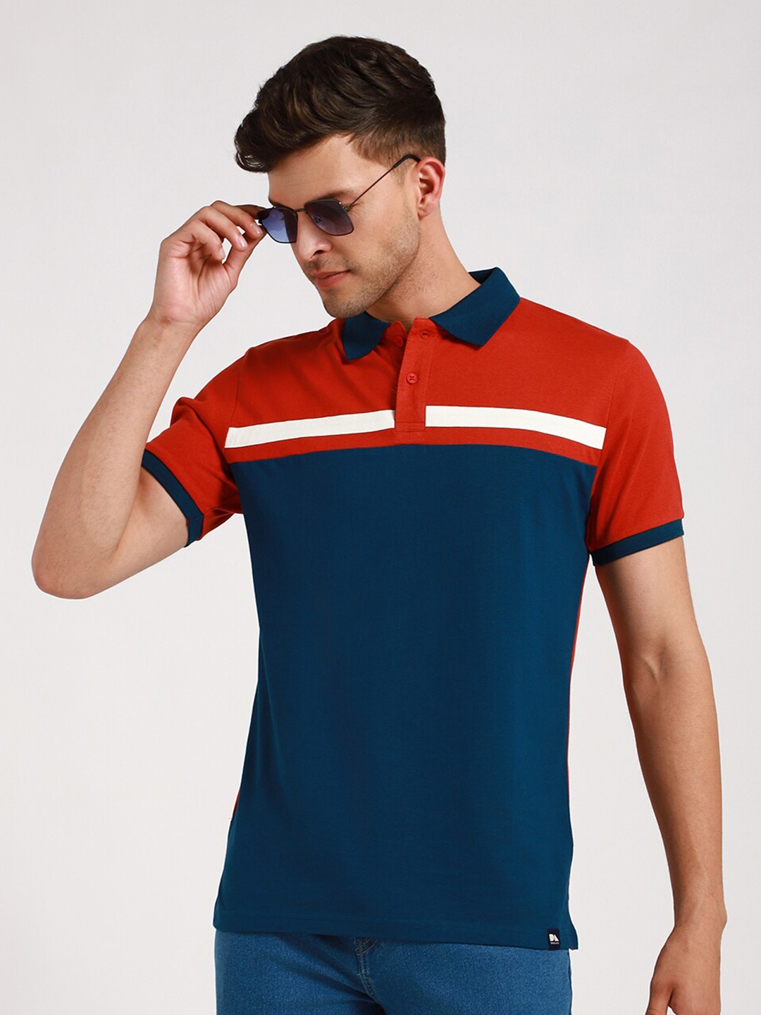 

Dennis Lingo Striped Pure Cotton Polo Collar T-shirt, Red