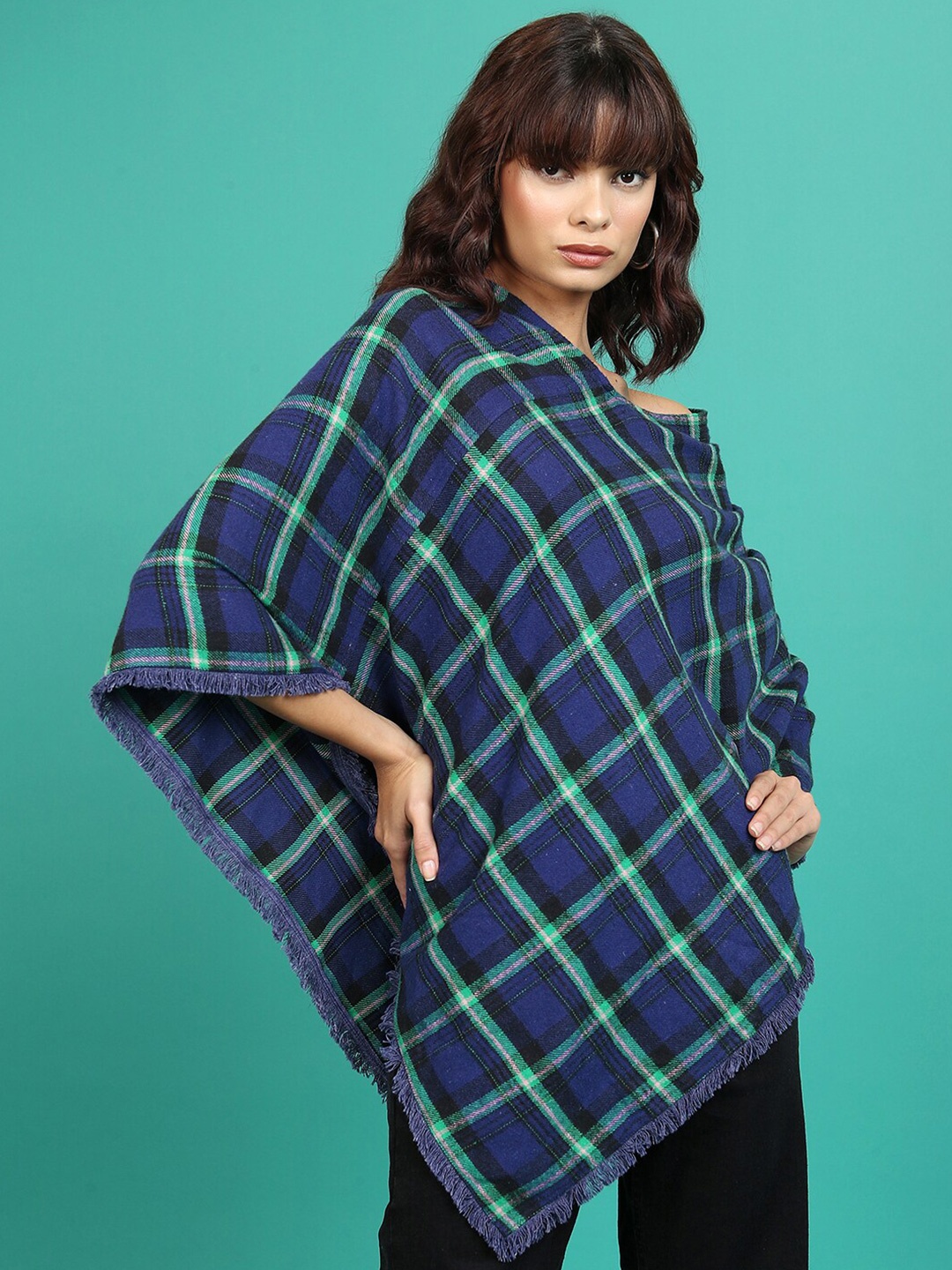 Tokyo Talkies Checked V-Neck Bell Sleeves Cotton Flannel Top