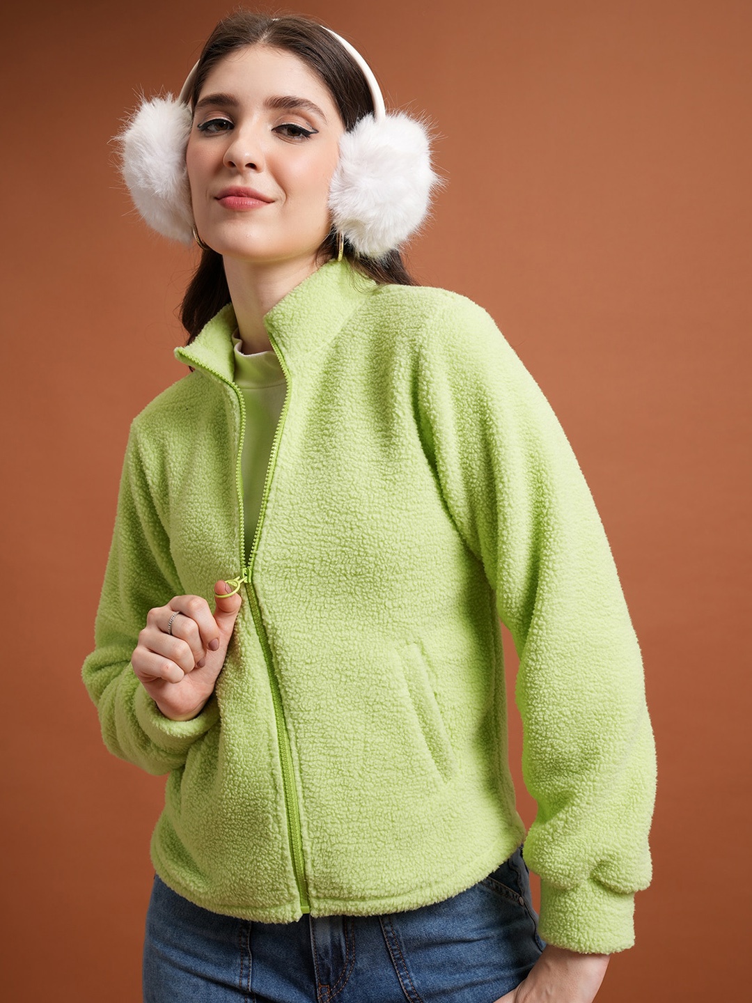 

Tokyo Talkies Mock Collar Open Front Jacket, Green