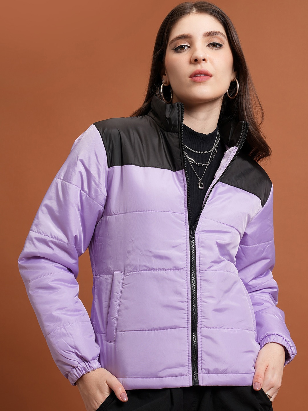 

Tokyo Talkies Colourblocked Puffer Jacket, Black