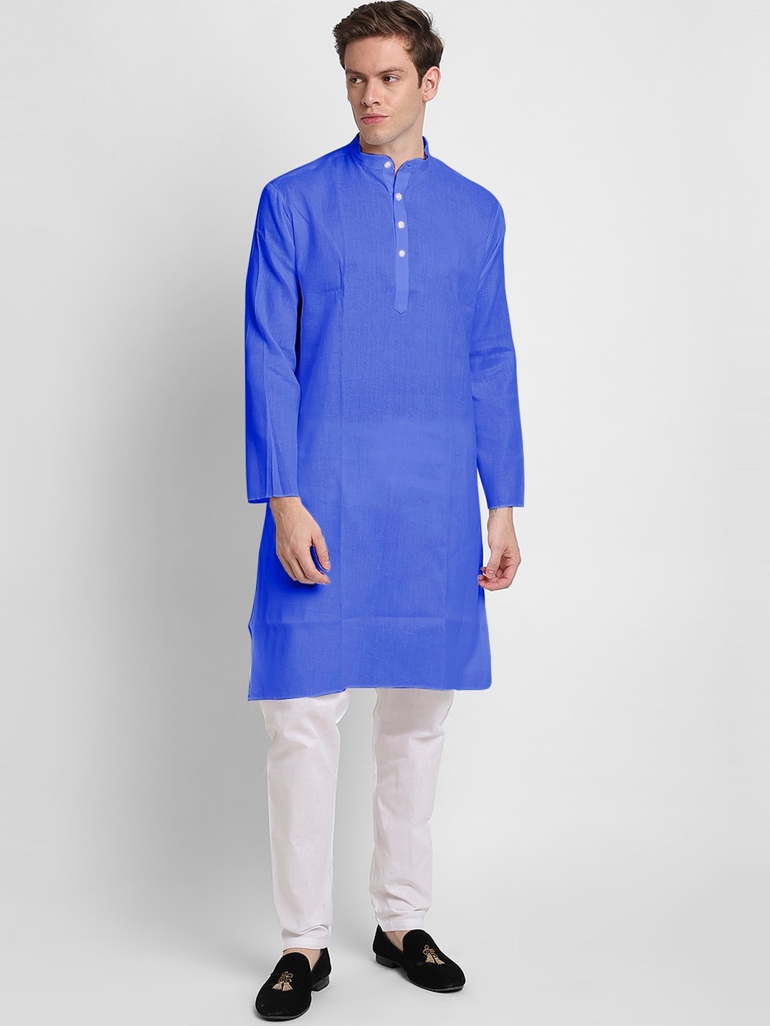 

DEVOILER Band Collar Regular Straight Kurta, Blue