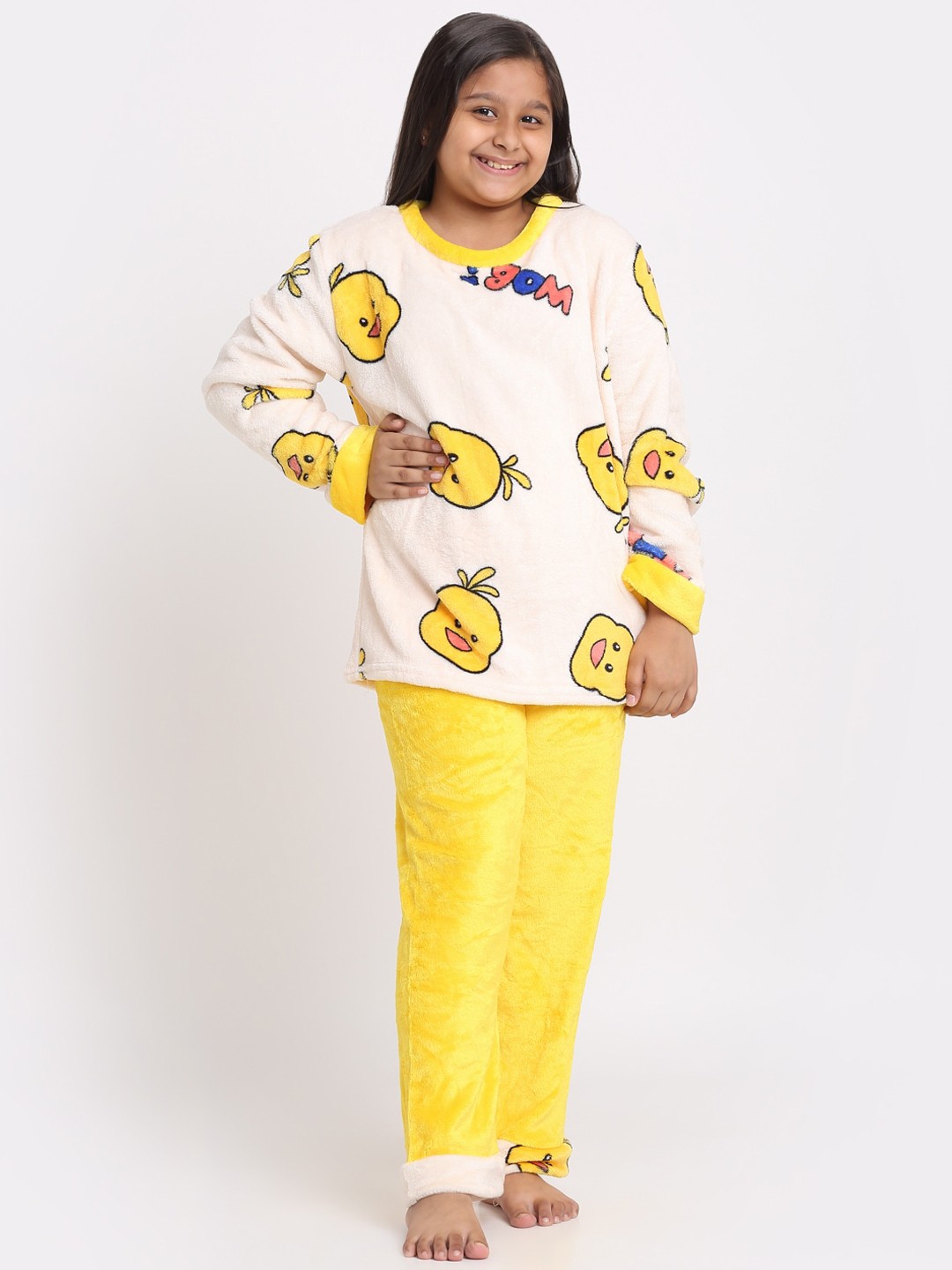 

KLOTTHE Girls Conversational Printed Night Suit, Cream