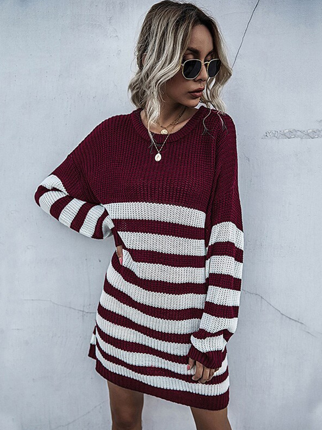 

StyleCast Maroon Striped T-shirt Dress
