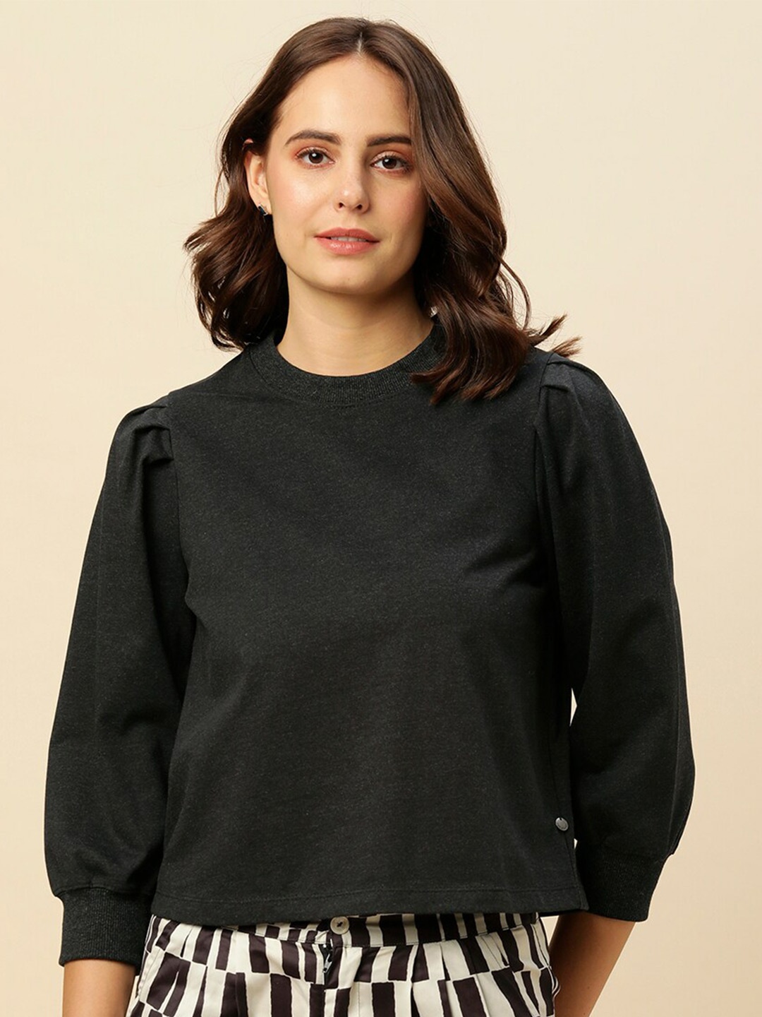 

Chemistry Puff Sleeves Cotton Pullover Sweatshirt, Charcoal