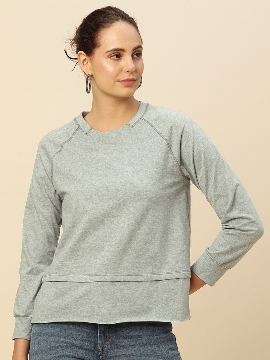 

Chemistry Raglan Sleeves T-shirt Style Top, Grey melange