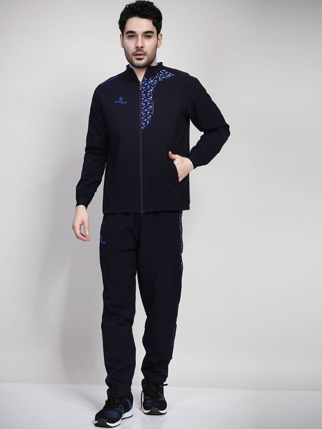 

SPORT SUN Abstract Printed Mid-Rise Sweatshirt With Track Pant, Navy blue