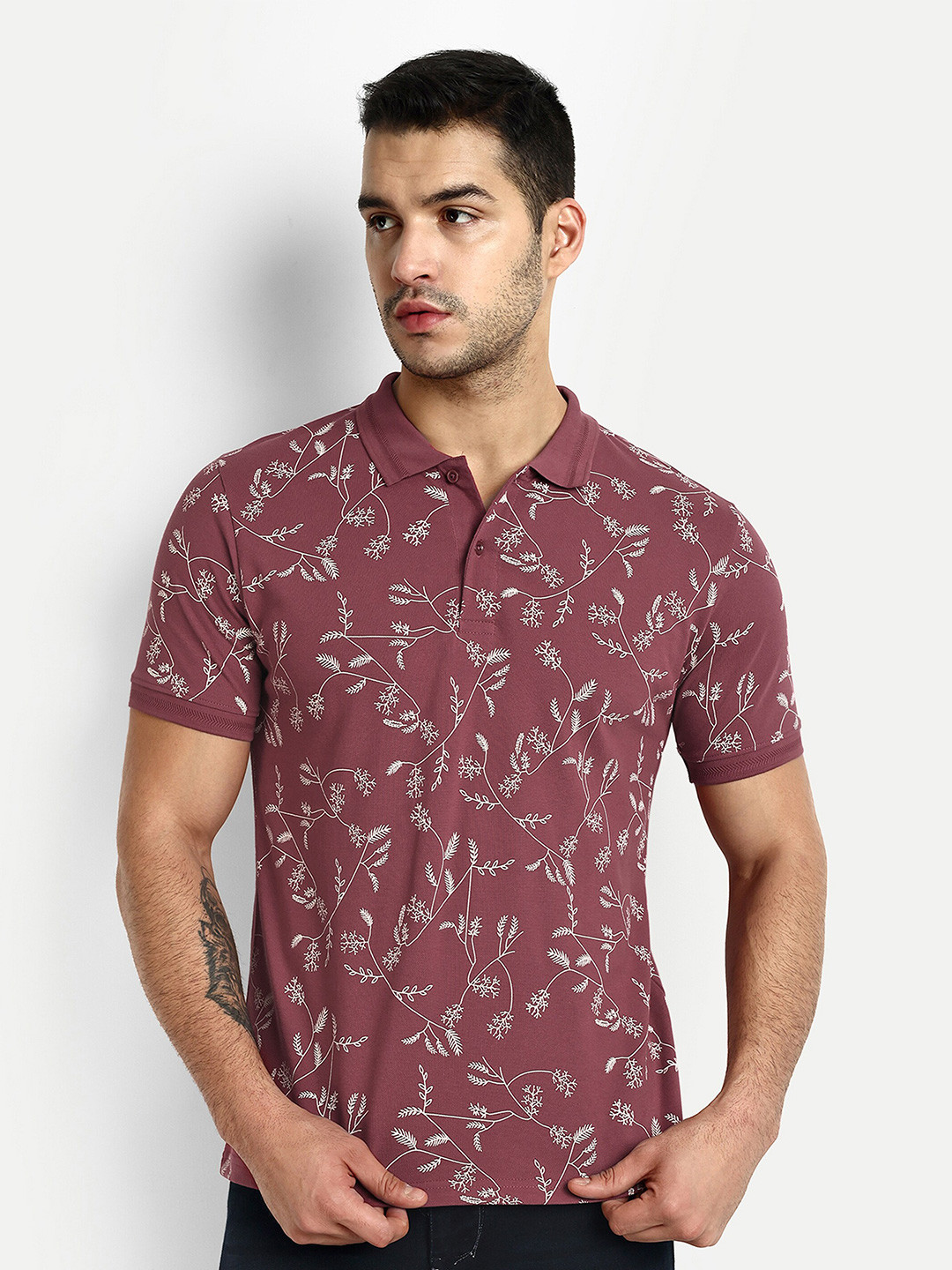 

REPRISE Floral Printed Polo Collar T-Shirt, Rust
