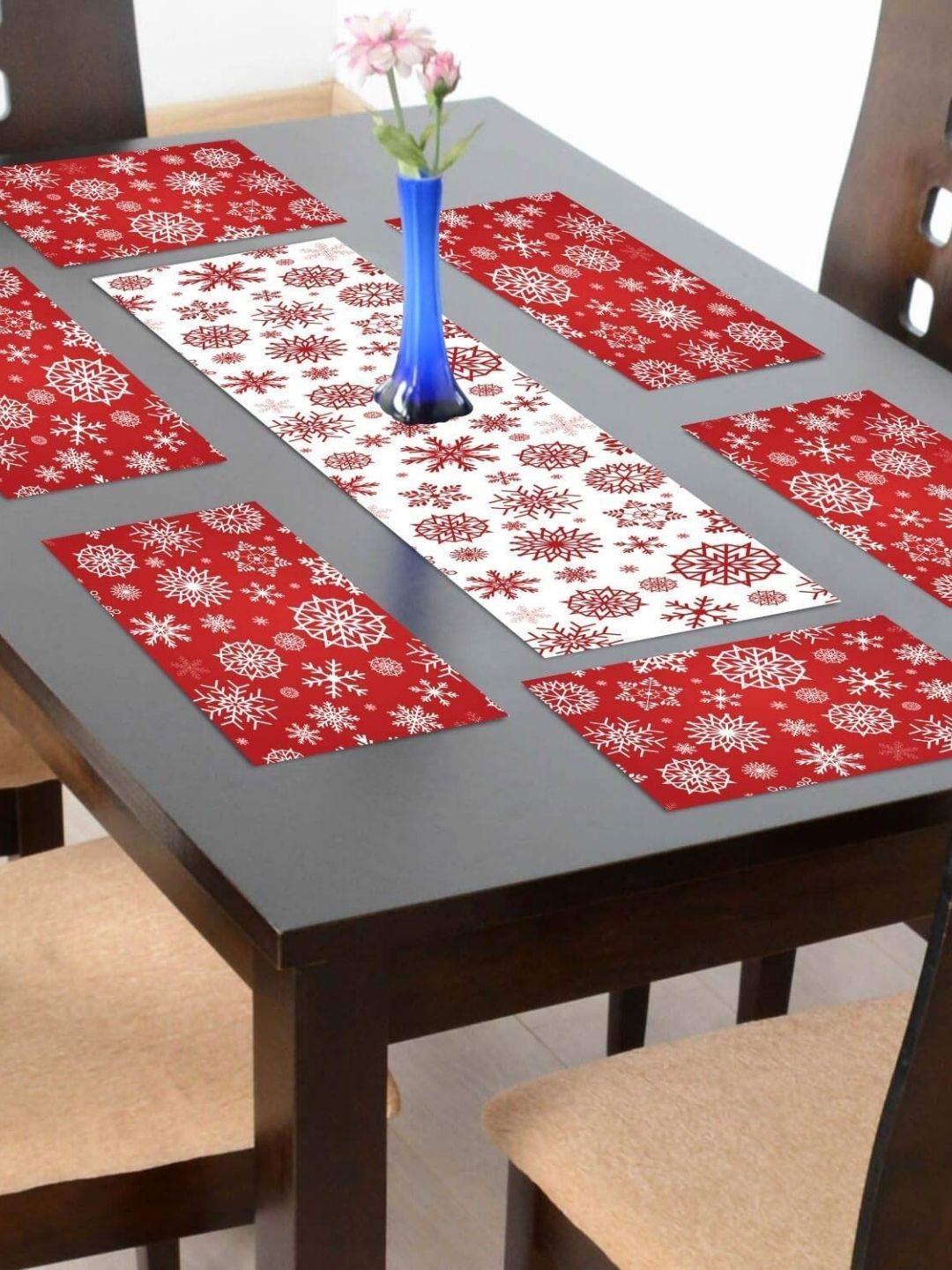 

THEYAYACAFE Red & White Floral Cotton Table Placemats & Table Runner