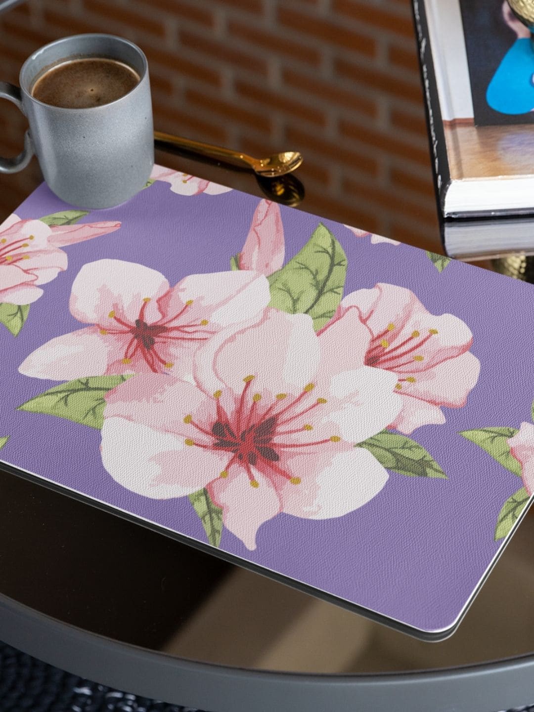 

THEYAYACAFE Yellow & Purple 7 Pieces Floral Cotton Table Placemats With Runners