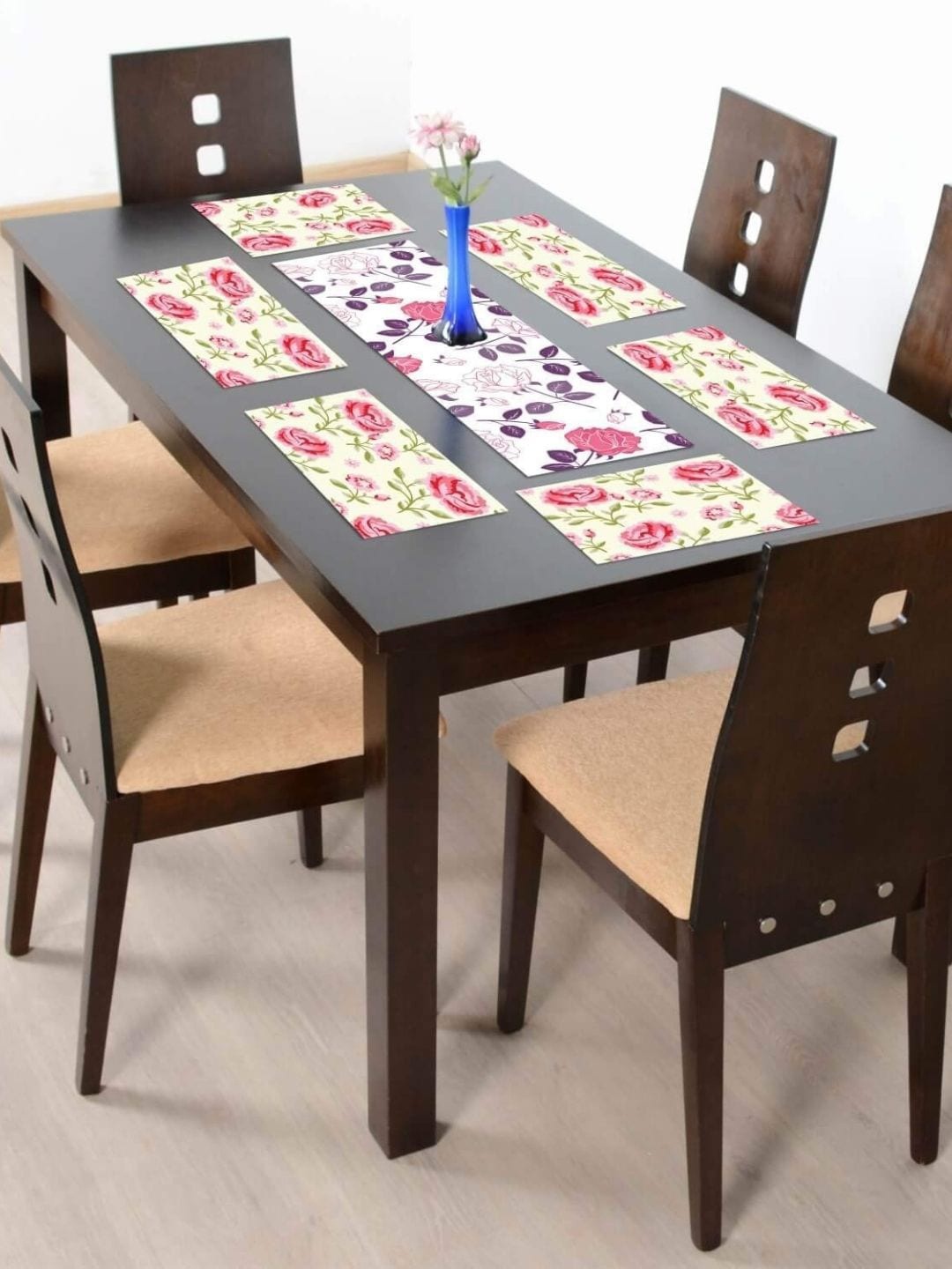 

THEYAYACAFE White & Purple 7 Pieces Floral Cotton Table Placemats With Runners