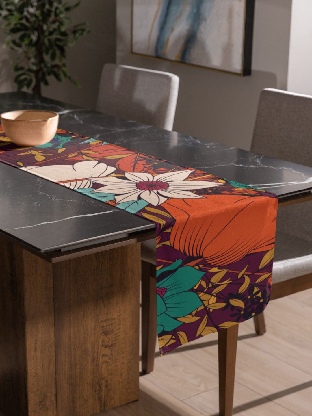 

THEYAYACAFE White & Maroon Floral Cotton Table Placemats & Table Runner, Multi