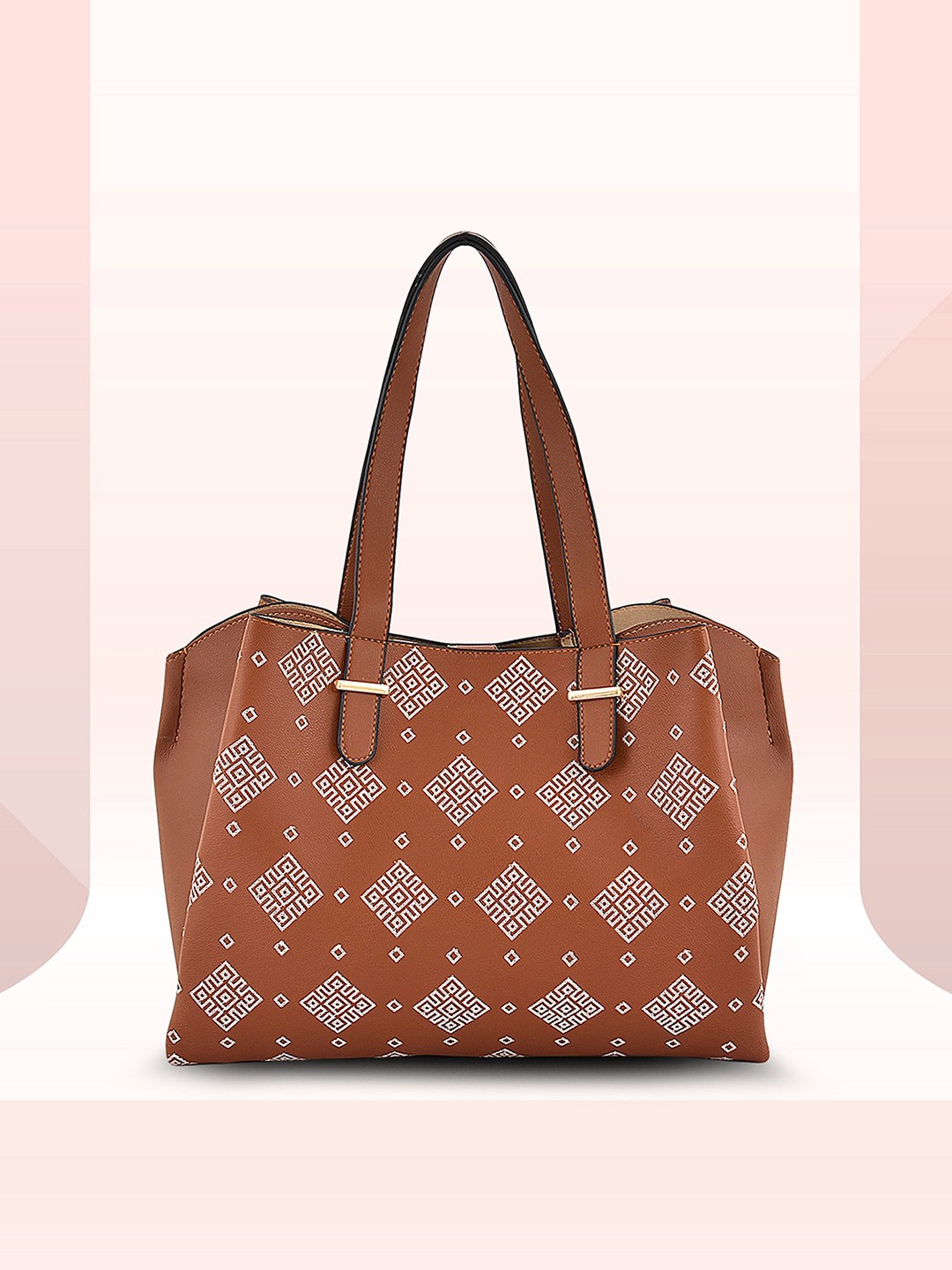 

Anouk Tan Brown Geometric Printed Structured Shoulder Bag
