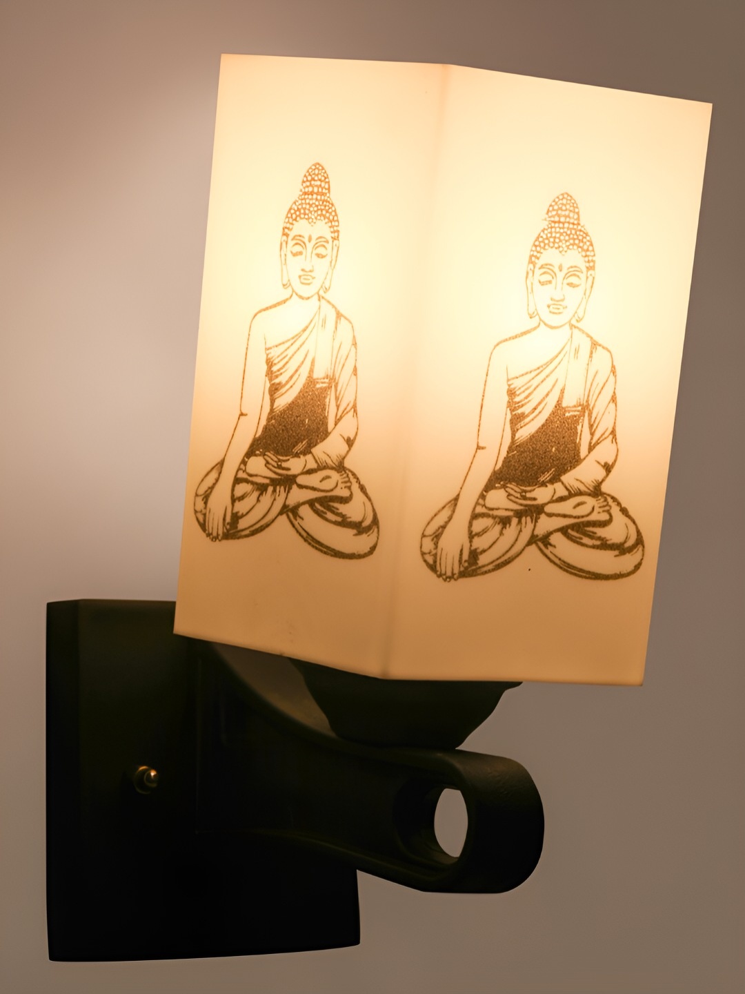 

Gojeeva White Buddha Printed Acrylic Traditional Rectangle Wall Lamp