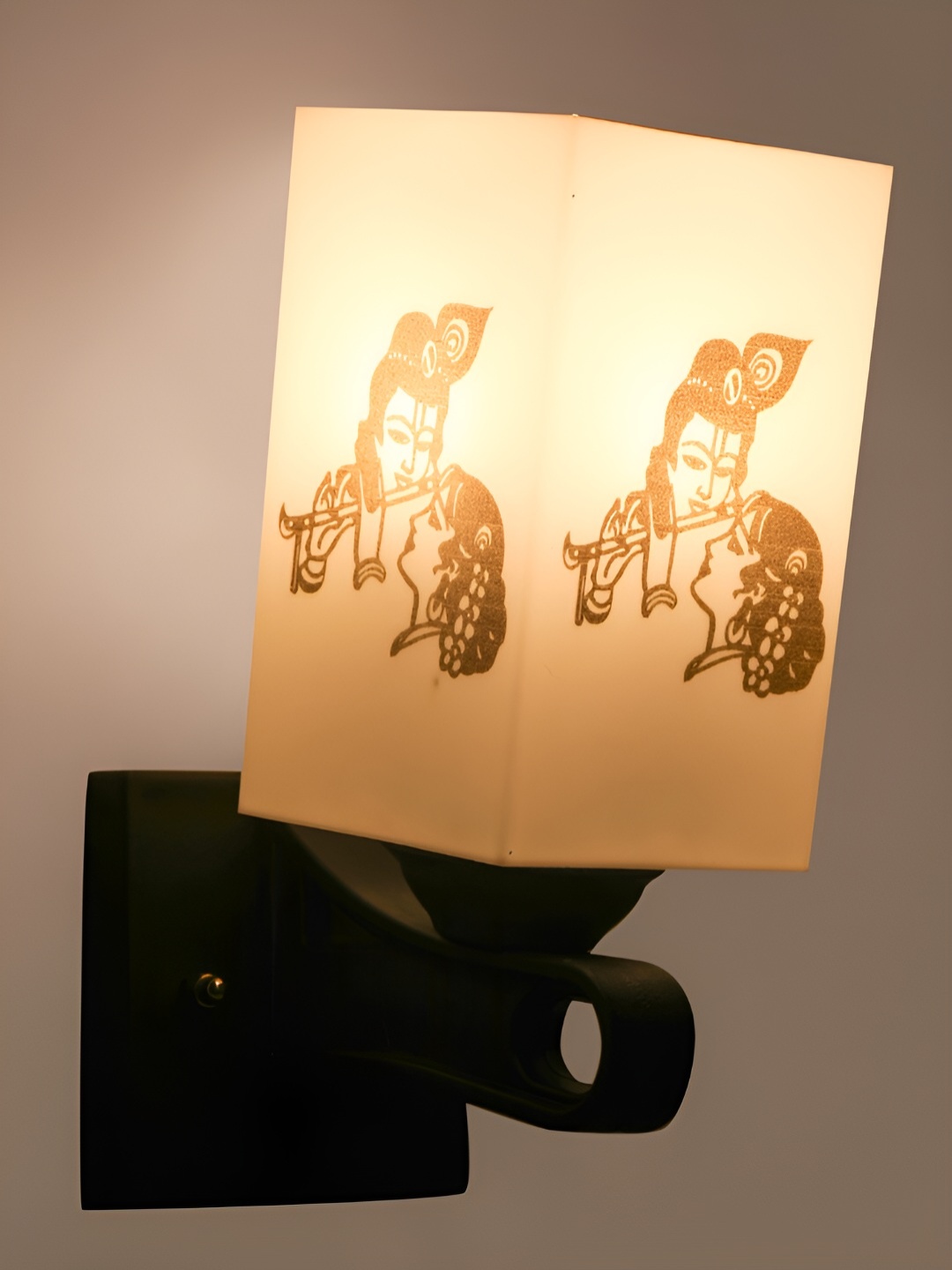 

Gojeeva White & Black RadhaKrishna Printed Acrylic Traditional Rectangle Shaped Wall Lamp