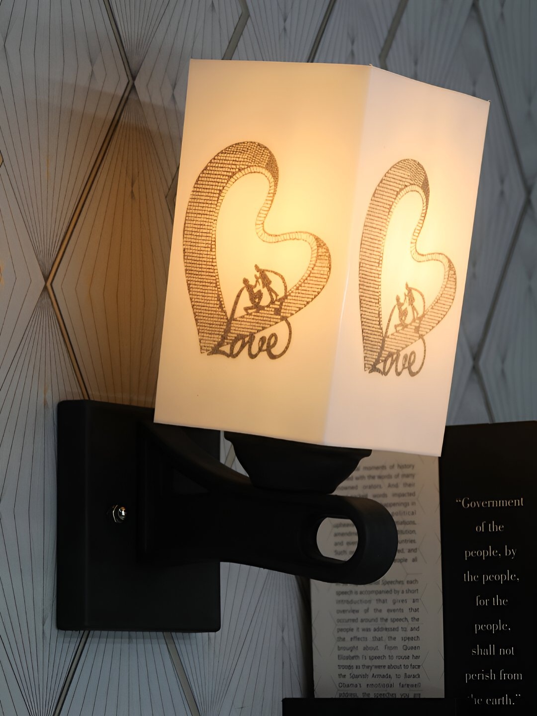 

Gojeeva White Printed Acrylic Traditional Rectangle Shaped Wall Lamp