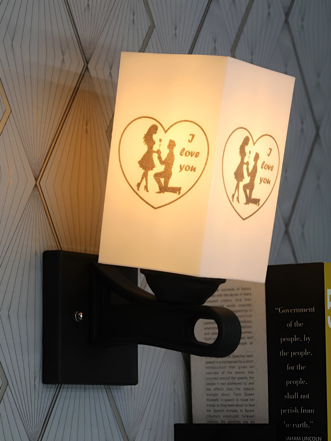 

Gojeeva White & Black Printed Acrylic Traditional Rectangle Shaped Wall Lamp
