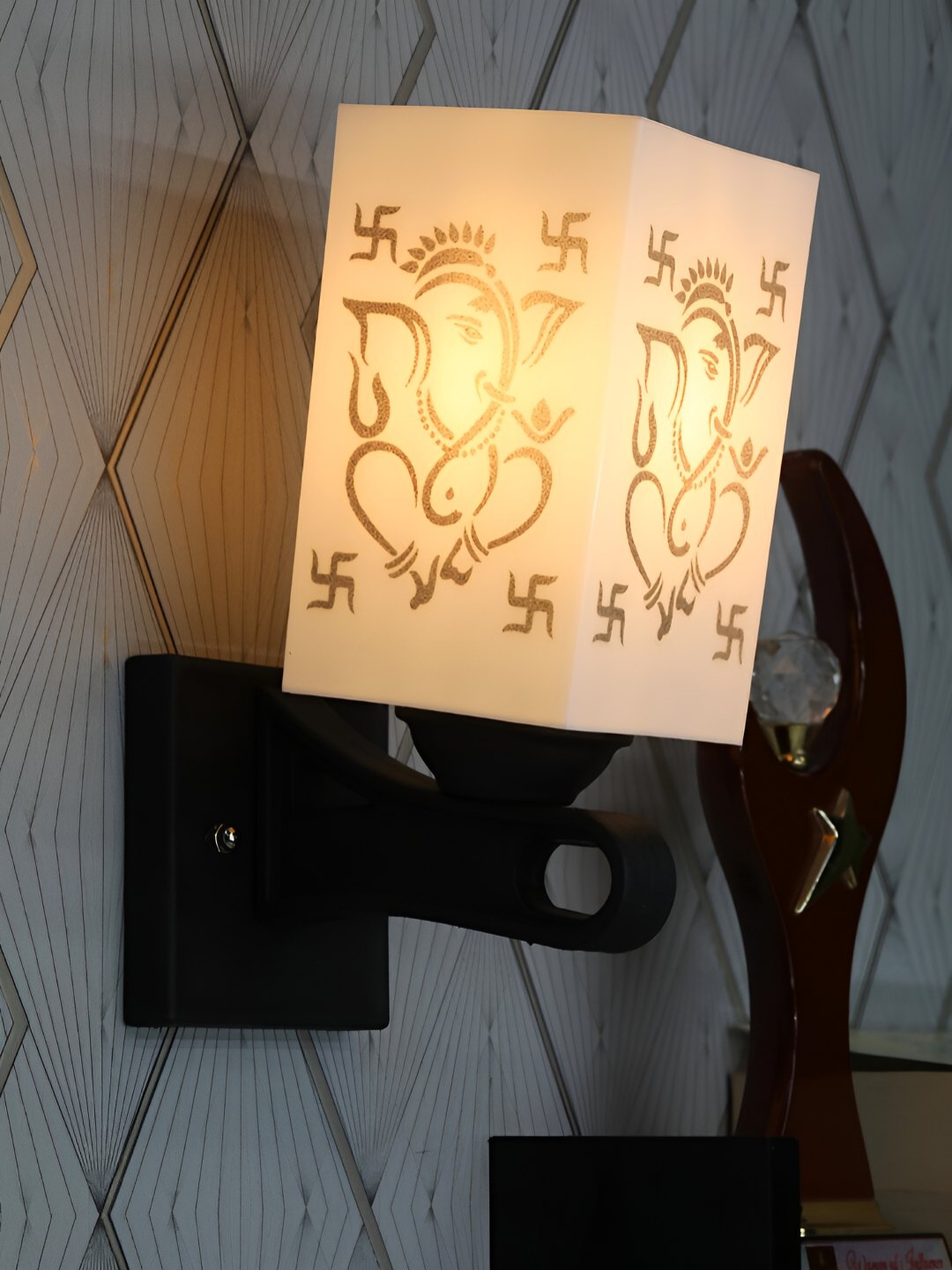 

Gojeeva White & Black Printed Acrylic Traditional Rectangle Shaped Wall Lamp