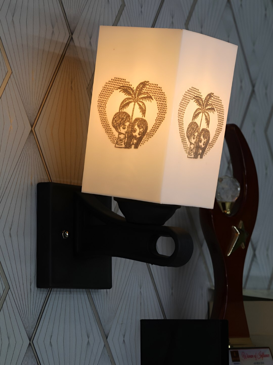 

Gojeeva White & Black Printed Acrylic Traditional Rectangle Shaped Wall Lamp