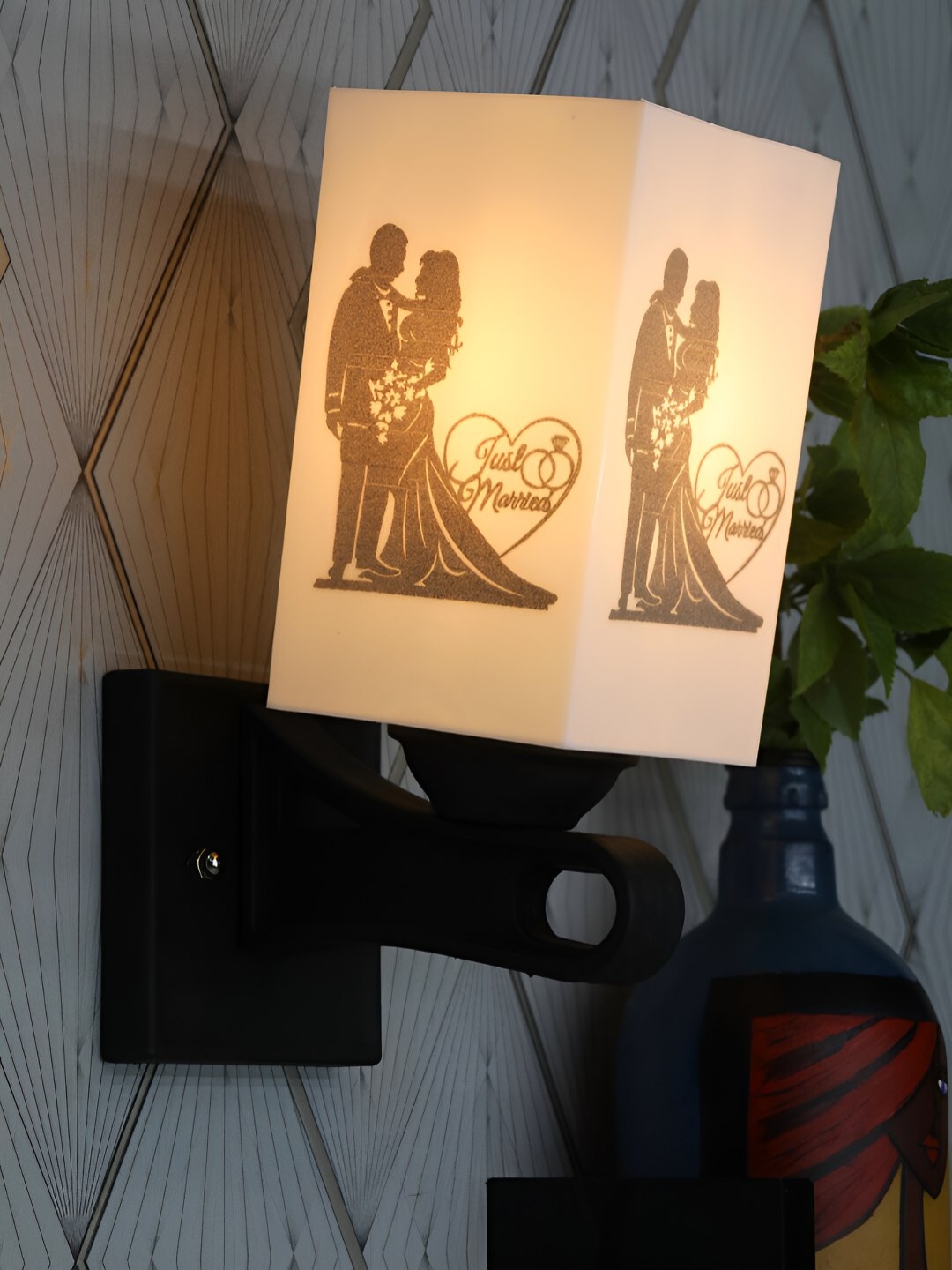 

Gojeeva White & Black Printed Acrylic Traditional Rectangle Shaped Wall Lamp