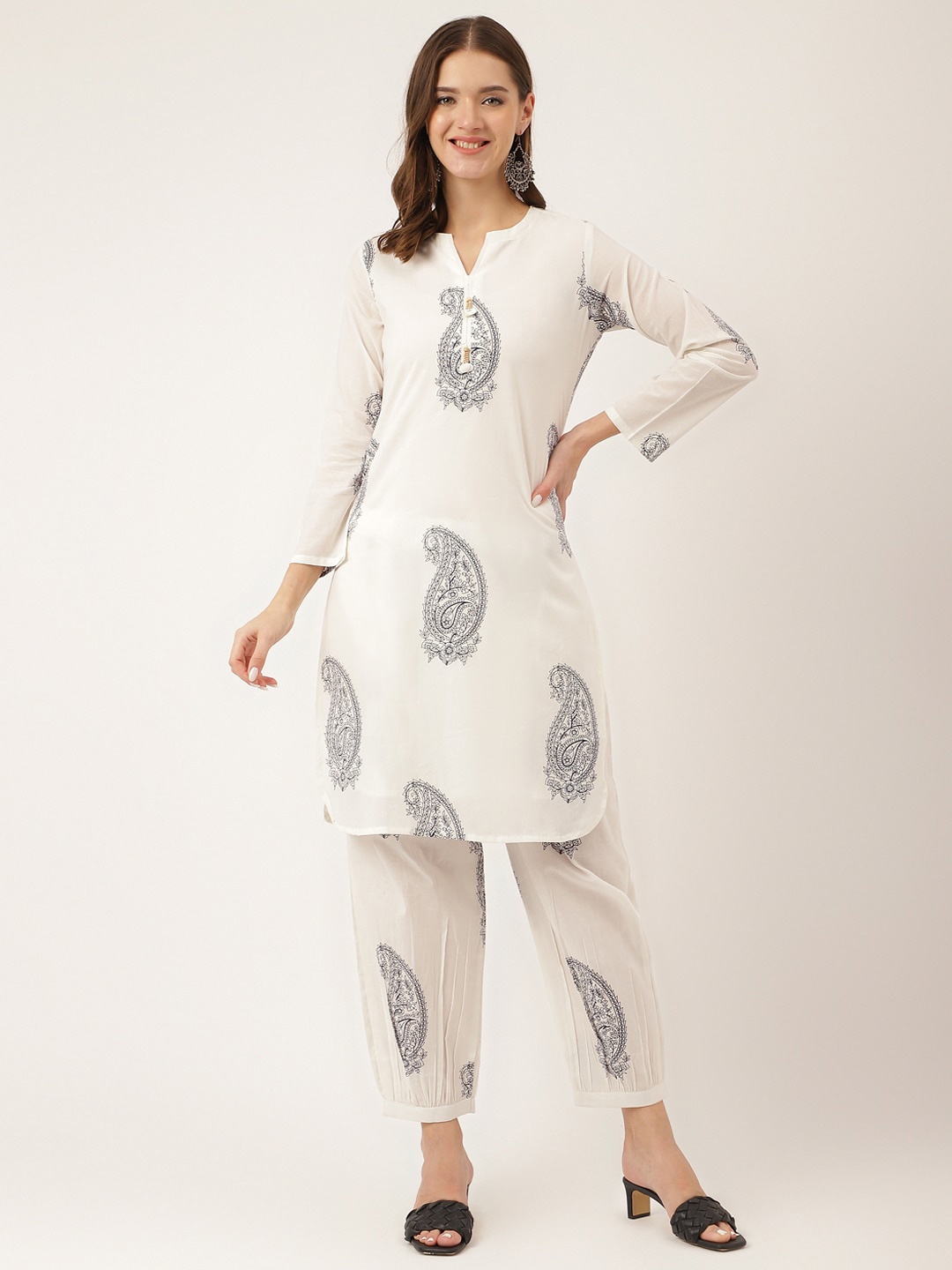 

KALINI Paisley Printed Pure Cotton Kurta With Trousers, White