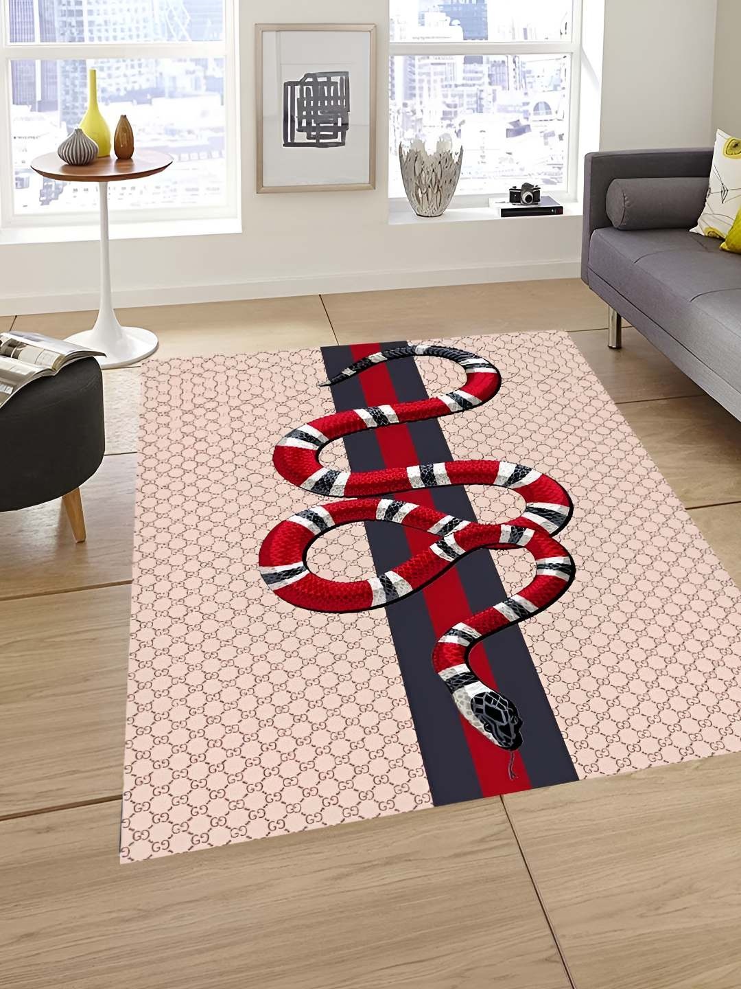 

Sparrow world Beige & Red Snake Printed Anti-Skid Carpet