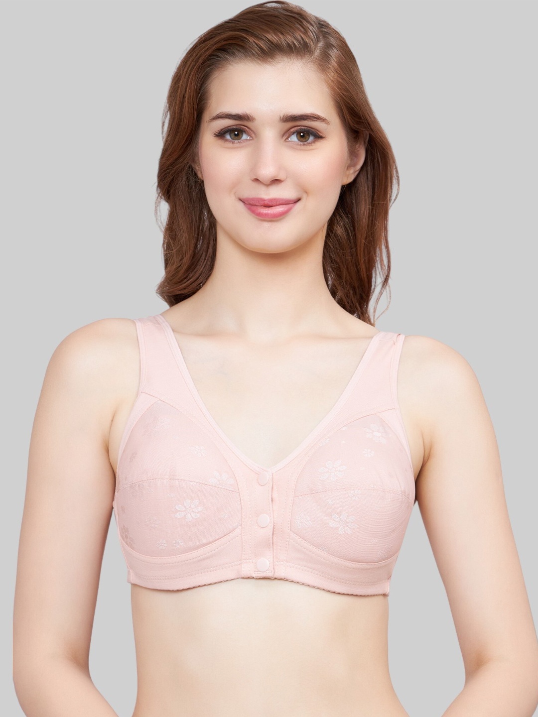 

PLUMBURY Floral Printed Cut & Sew Full Coverage All Day Comfort Front Open Maternity Bras, Beige
