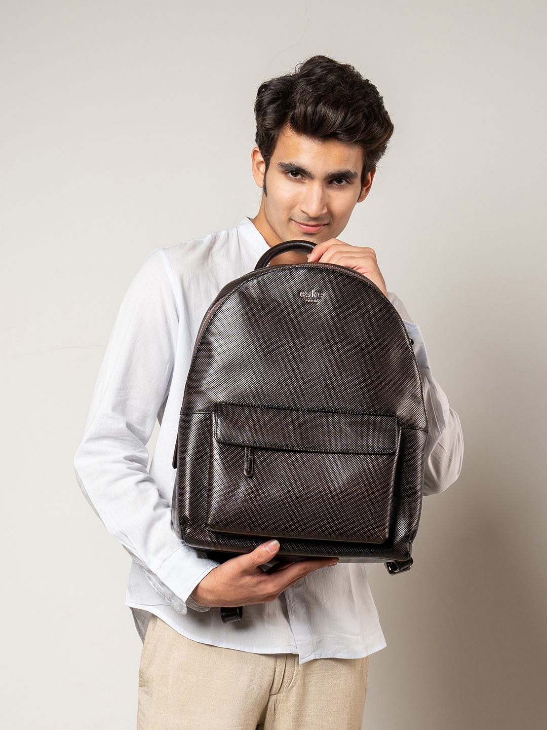 

Eske Unisex Leather Backpack with Compression Straps, Brown