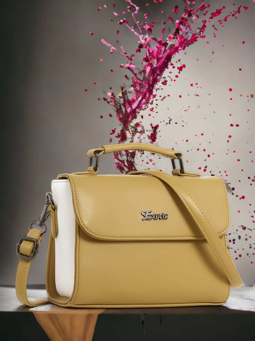 

Exotic Colourblocked Structured Leather Satchel, Mustard