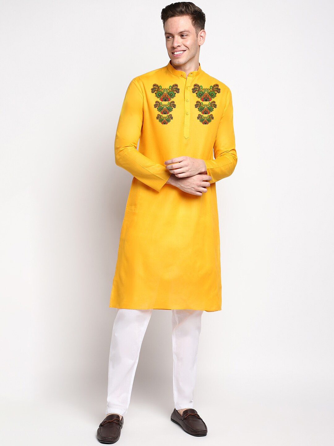 

DEVOILER Ethnic Motifs Digital Printed Straight Kurta, Yellow