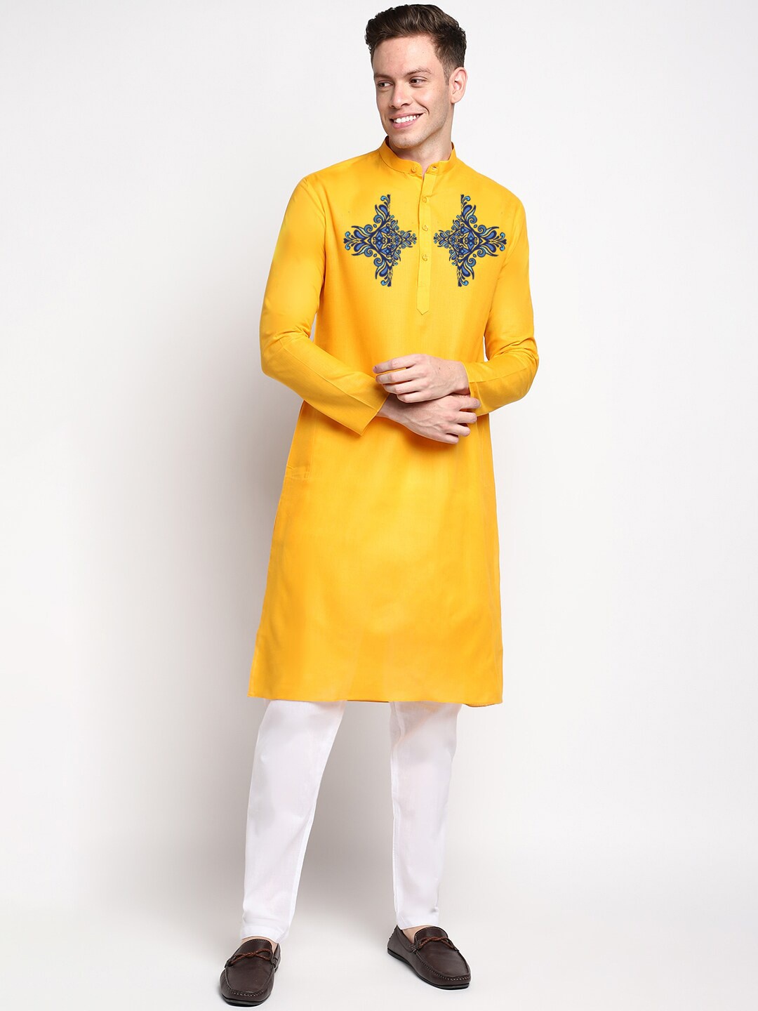 

DEVOILER Ethnic Motifs Printed Straight Kurta, Yellow
