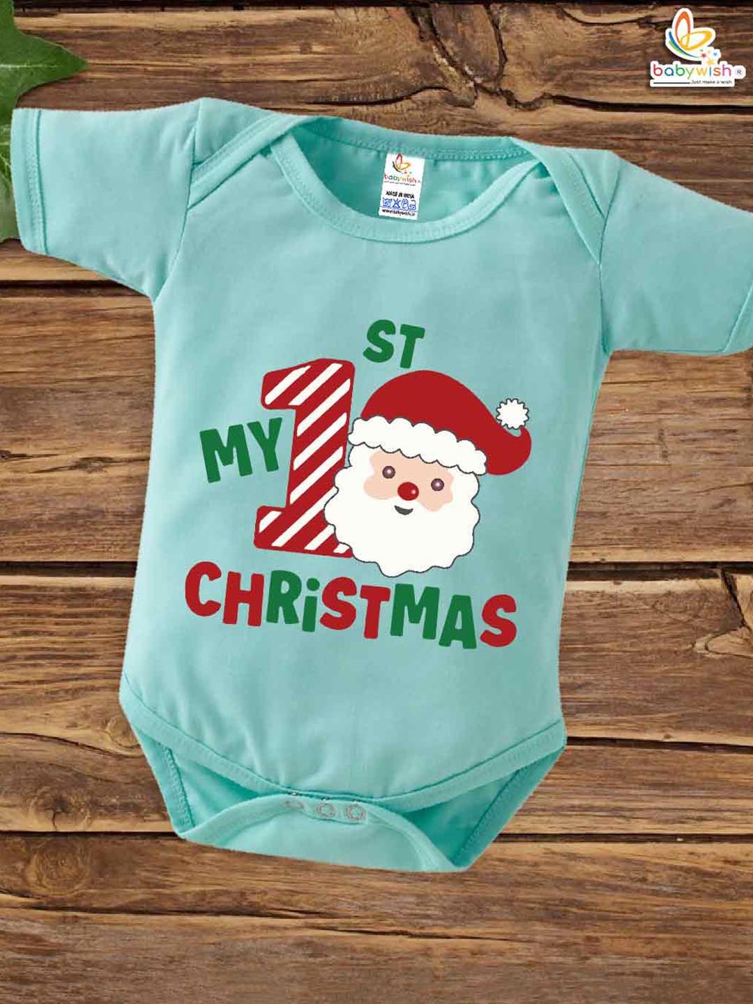 

Babywish Infants Kids Christmas Printed Envelop Neck Cotton Bodysuit, Sea green