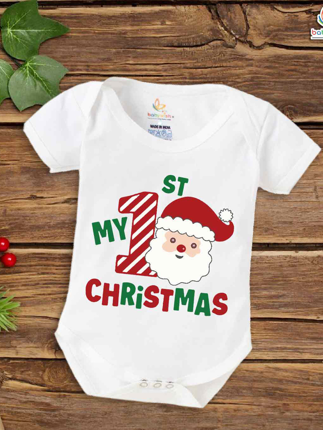 

Babywish Infants Kids Christmas Printed Envelop Neck Cotton Bodysuit, White