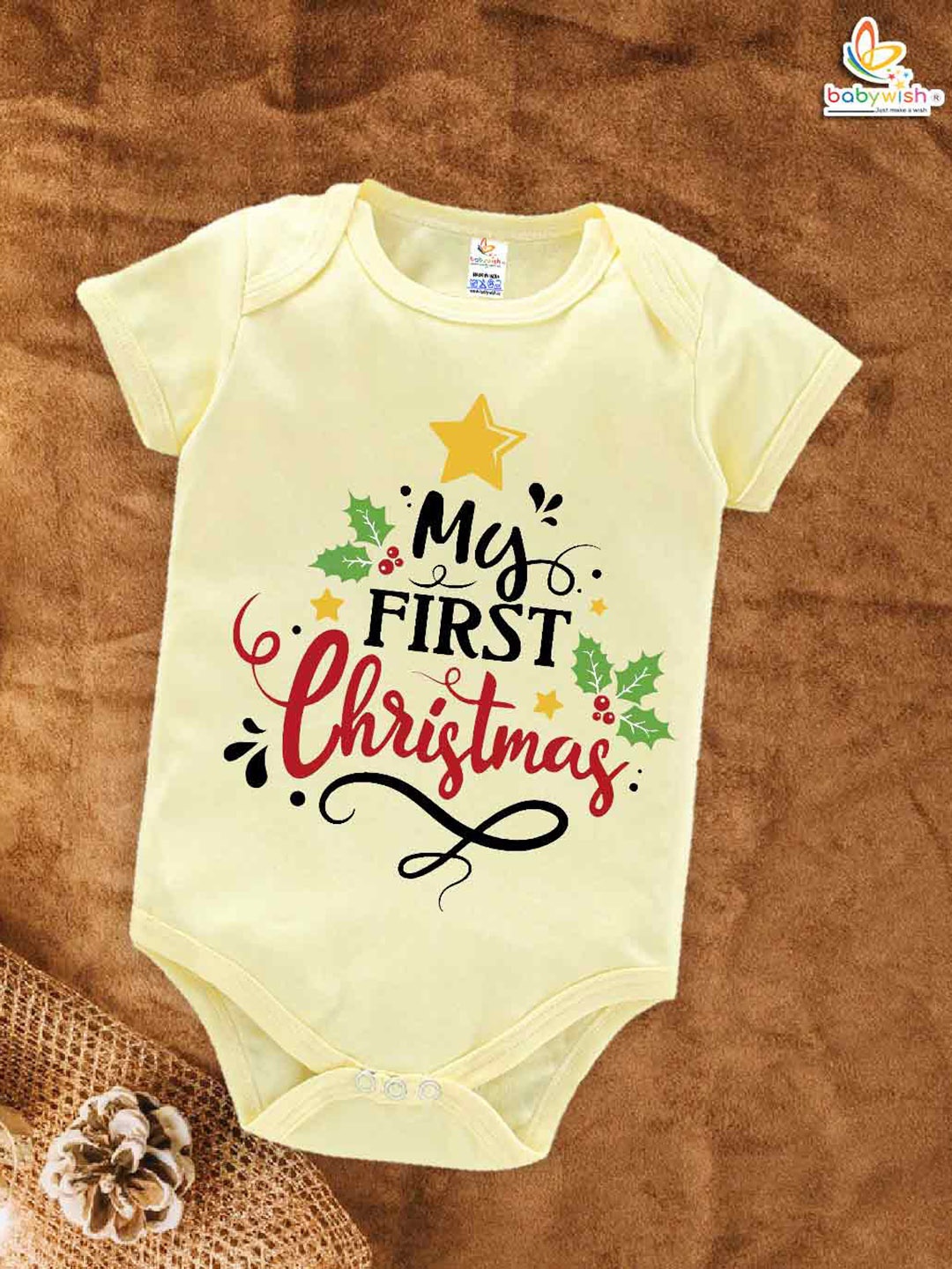 

Babywish Infants Christmas Typography Printed Cotton Bodysuit, Yellow