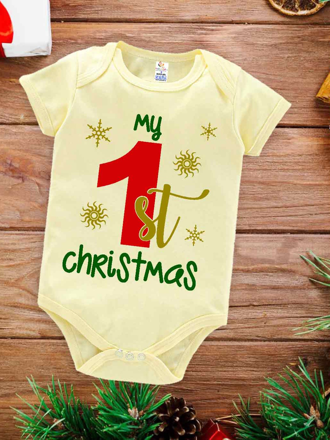 

Babywish Infants Christmas Typography Printed Cotton Bodysuit, Yellow